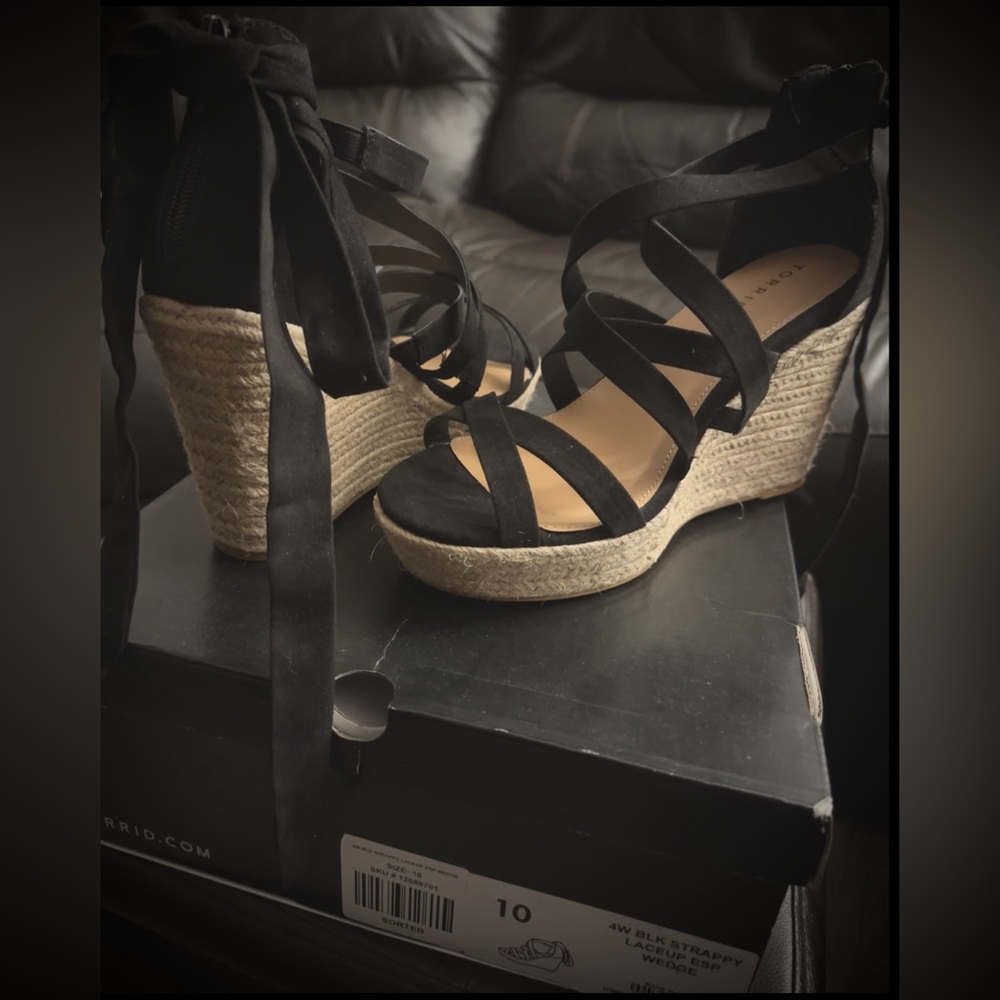 Torrid Black Strappy Laceup Espadrille Wedge